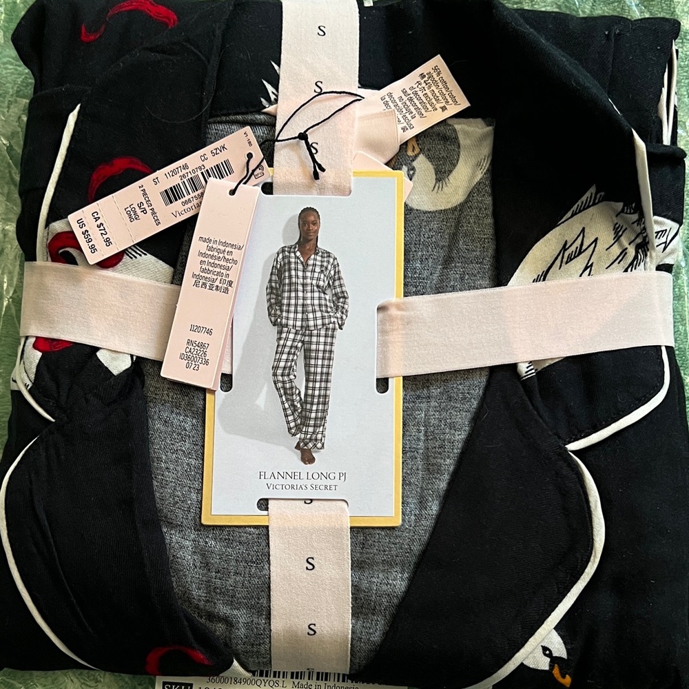 Victoria's Secret navy blue Pajama Set with White Piping and Red Accents